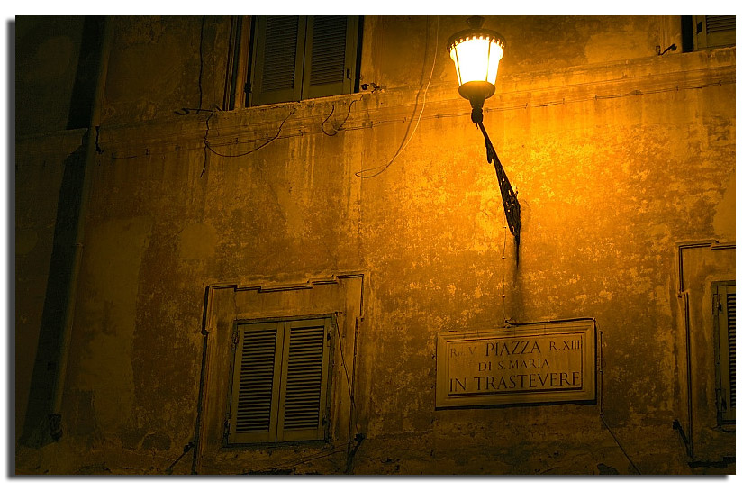 Roma Trastevere by night and black and white