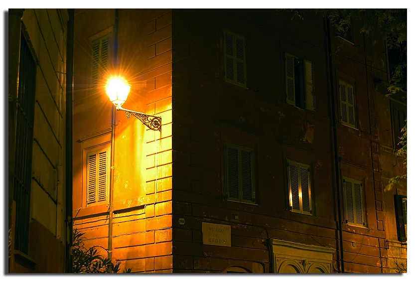 Roma Trastevere by night and black and white